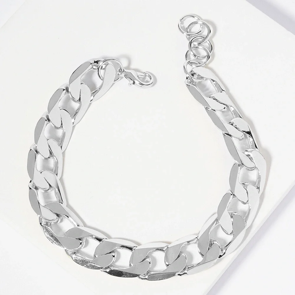 14K White Gold Plated Cuban Link Chain Bracelet